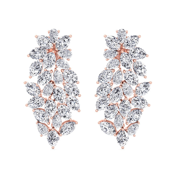 Cluster Pear and Marquise Shape Natural Diamond Drop Earrings Rose Gold 14K 