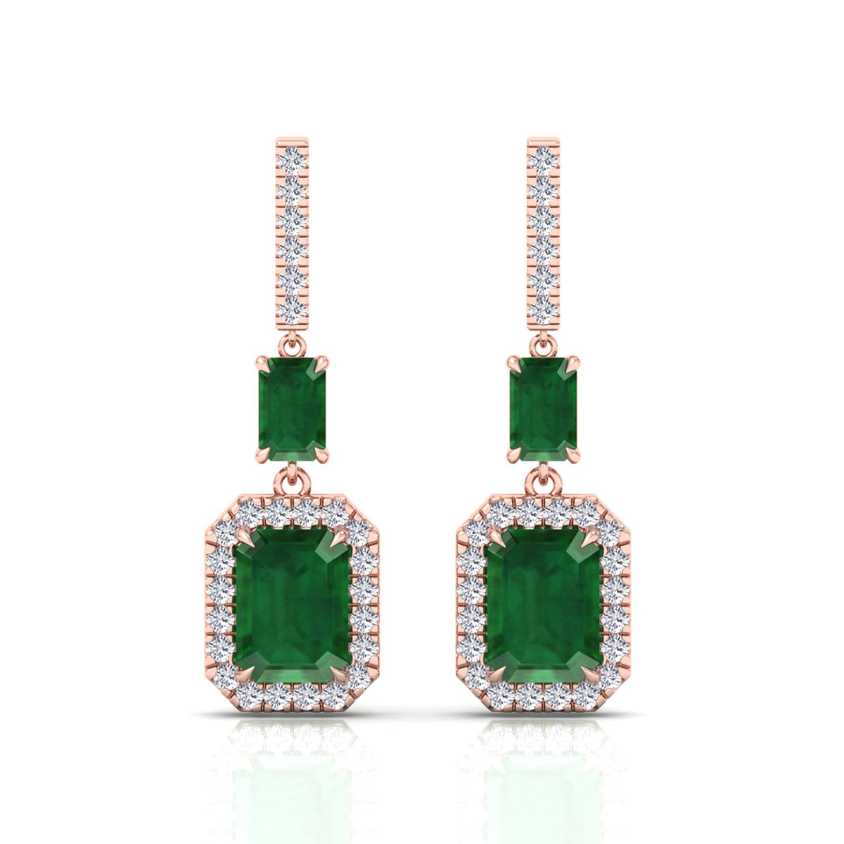 Natural Green Emerald & Diamond Drop Earrings-0.45CTW-14K-Rose Gold