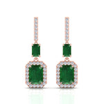 Natural Green Emerald & Diamond Drop Earrings-0.45CTW-14K-Rose Gold