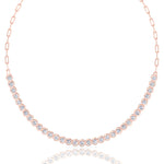 Paper Clip and Bezel Set Diamond Tennis Necklace-8CT-14K- All Rose Gold