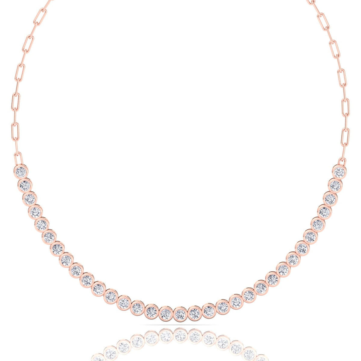 Paper Clip and Bezel Set Diamond Tennis Necklace-8CT-14K- All Rose Gold