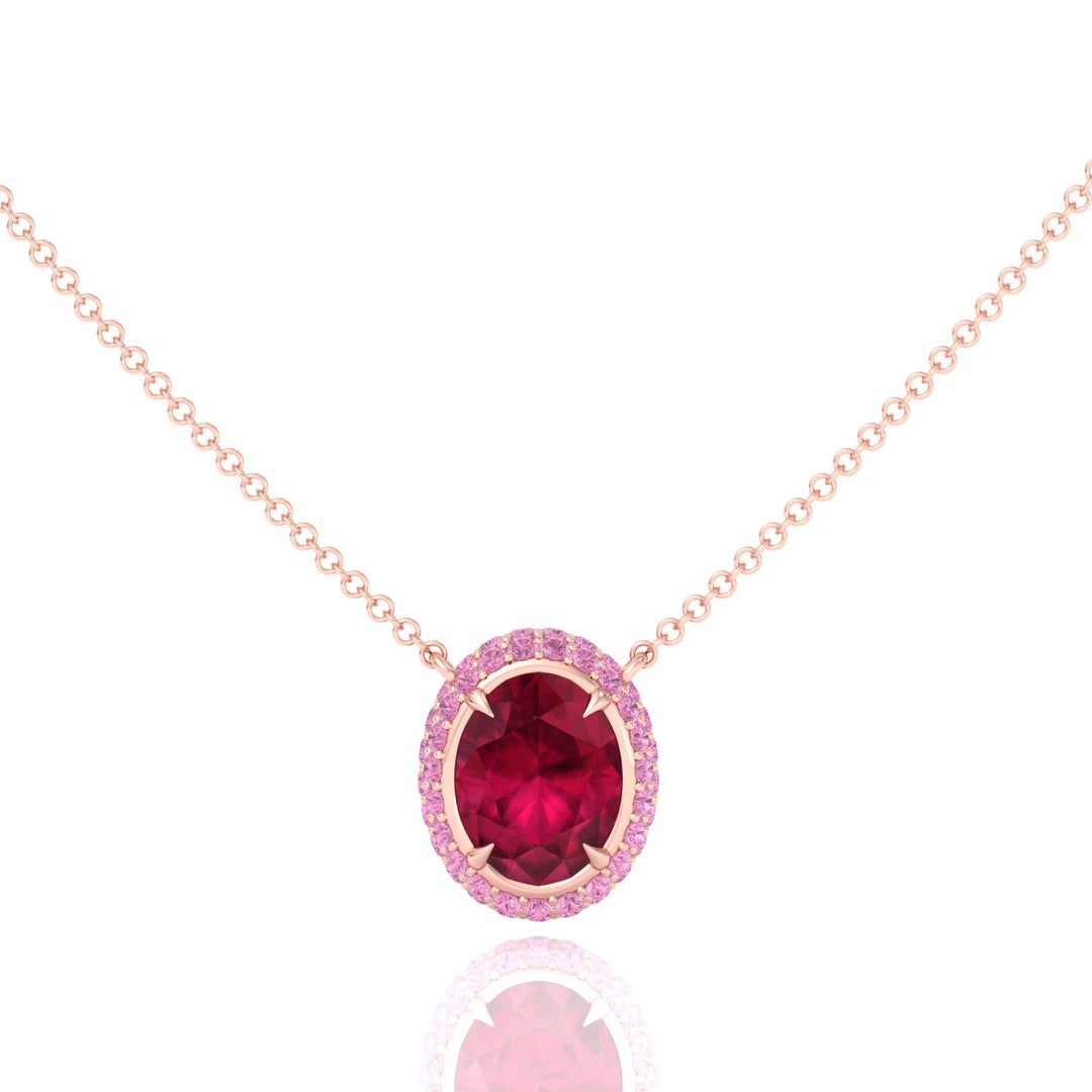 (3.5CT T.W.) Natural Pink Sapphire and Ruby Pendant Rose Gold 18K