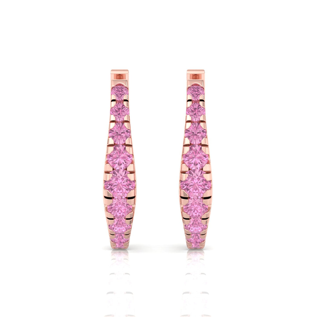 Natural Pink Sapphire Graduated Round Shape Huggie Hoop Earrings RG 4