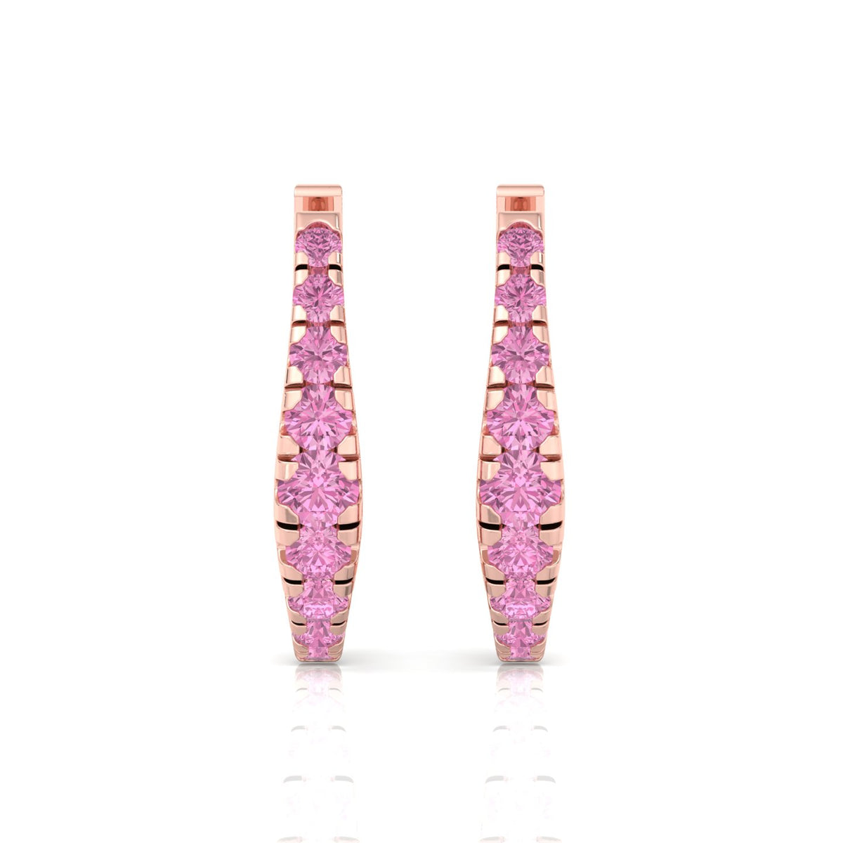 Natural Pink Sapphire Graduated Round Shape Huggie Hoop Earrings RG 4