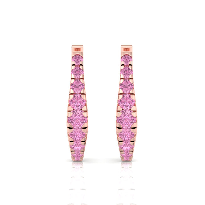 Natural Pink Sapphire Graduated Round Shape Huggie Hoop Earrings RG 4