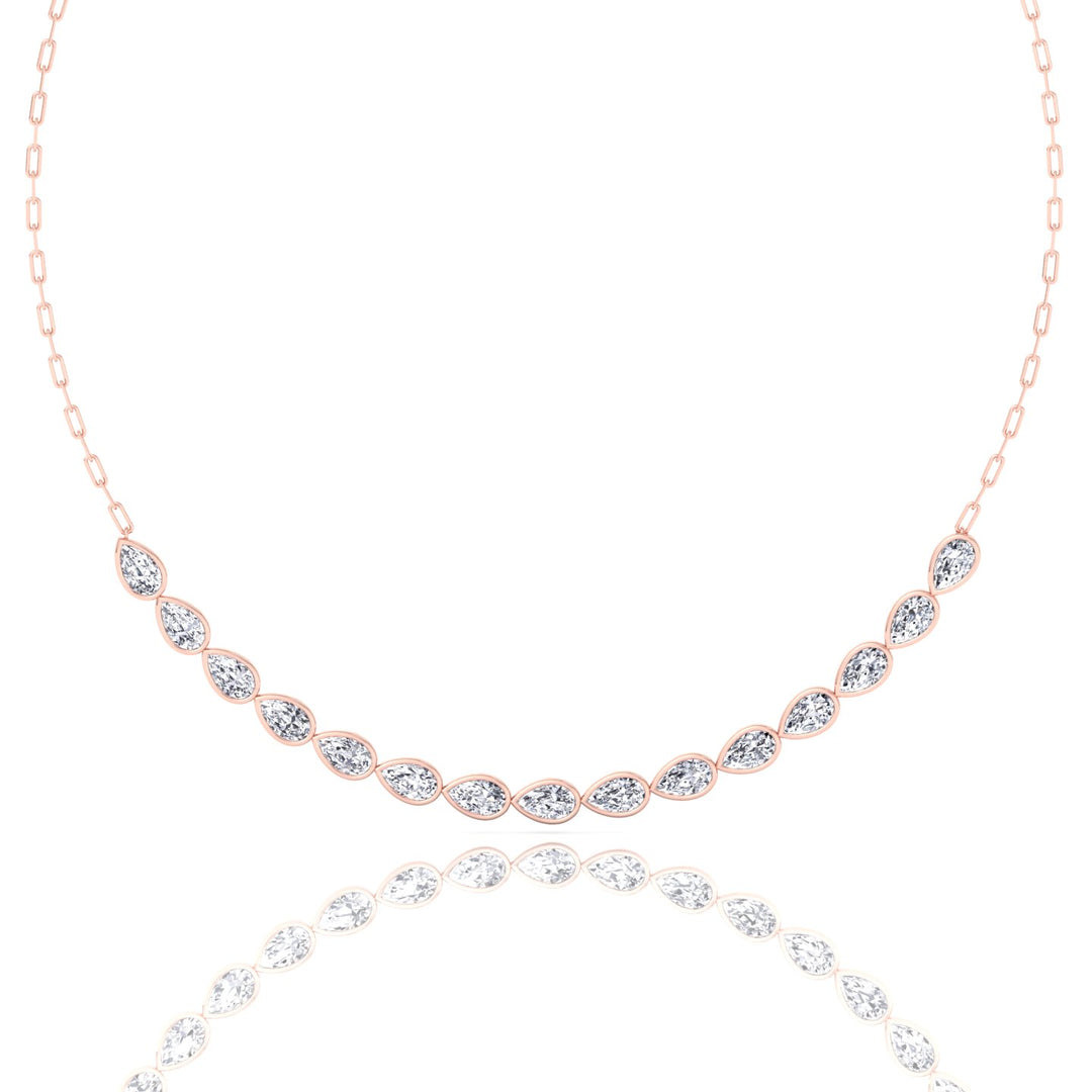 Paper Clip and Pear Shape Bezel Set Diamond Tennis Necklace Rose Gold 
 18K