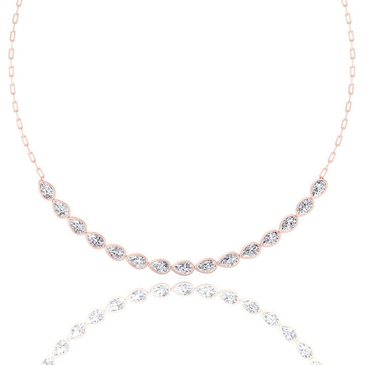 Paper Clip and Pear Shape Bezel Set Diamond Tennis Necklace Rose Gold 
 18K
