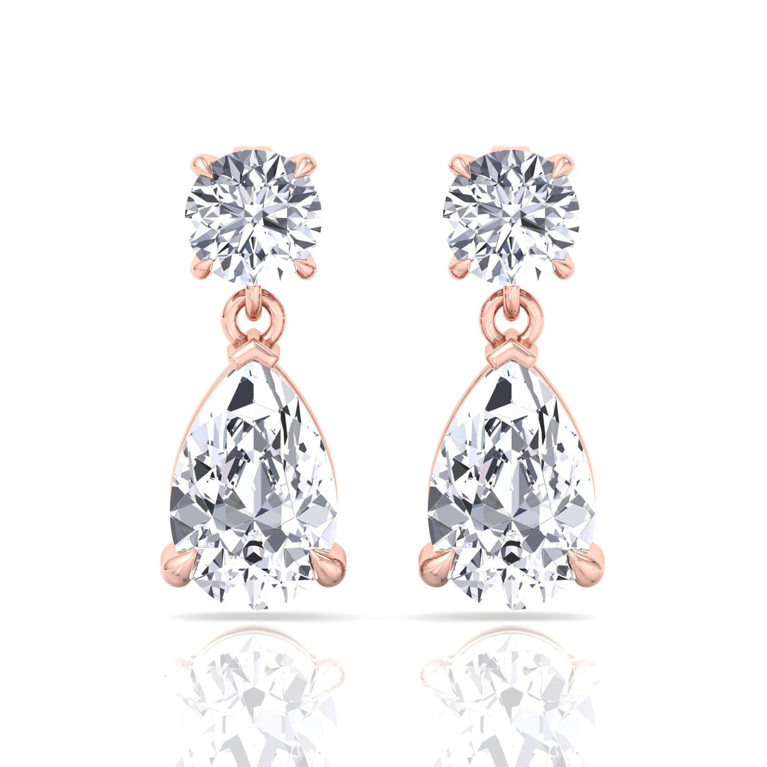 Round and Pear Shape Natural Diamond Drop Earrings