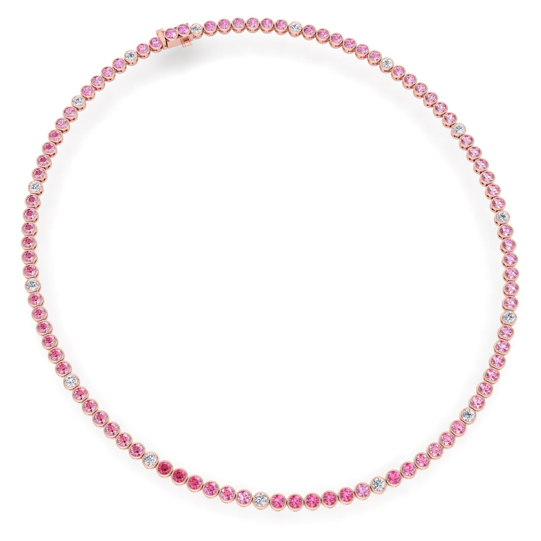 Bezel Set Natural Pink Sapphire Tennis Necklace with Diamonds
Rose Gold 14K 