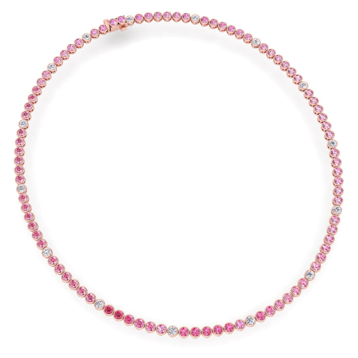 Bezel Set Natural Pink Sapphire Tennis Necklace with Diamonds
Rose Gold 14K 