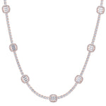 Emerald Shape Halo Station Natural Diamond Tennis Necklace in 14K Solid Gold Rose Gold 18K