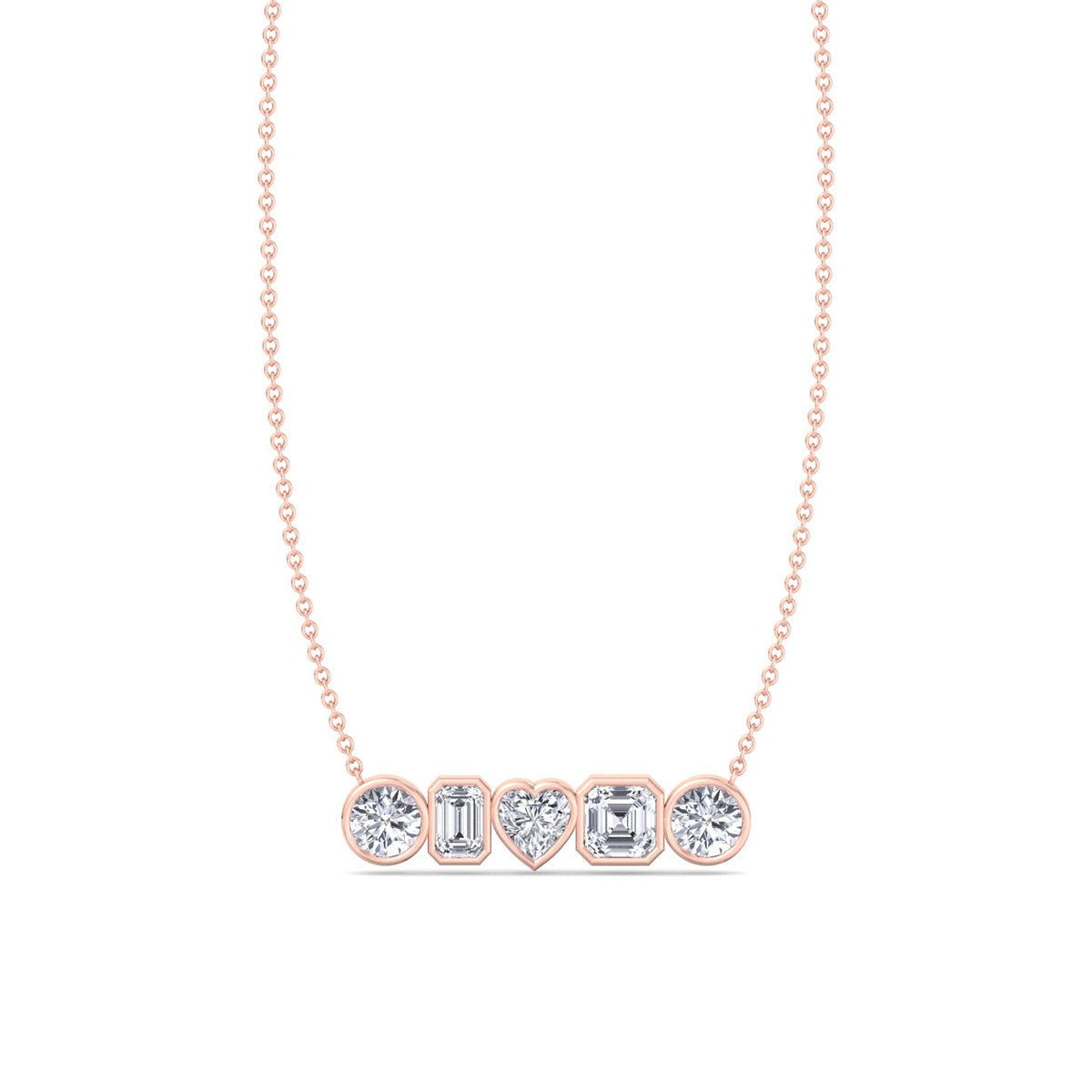Bezel-Set Multi-Shape-Diamond-Pendant-Solid-rose-Gold