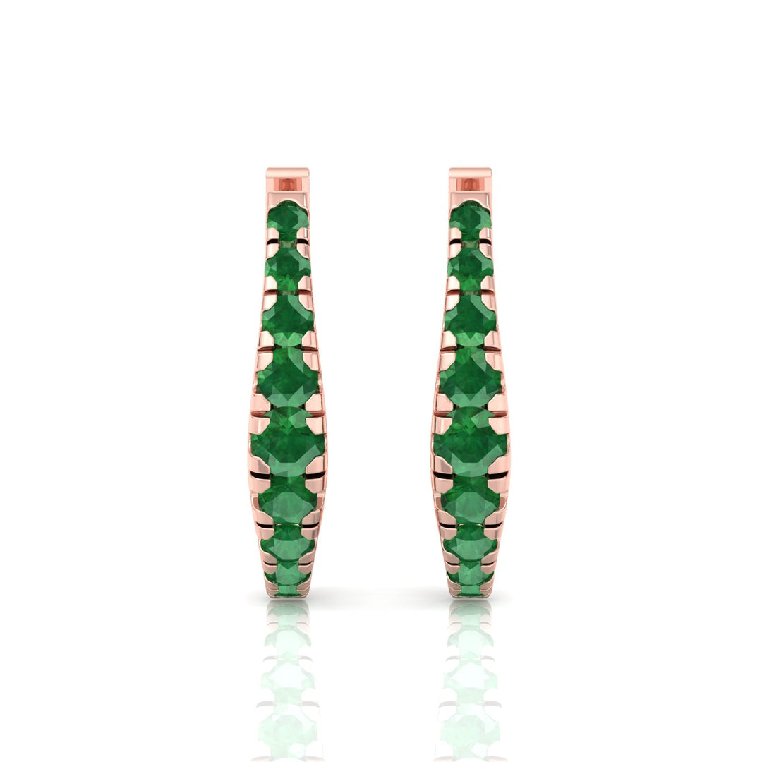Natural Green Emerald Graduated Round Shape Huggie Hoop Earrings
