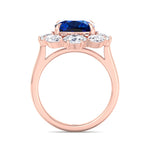 Valeria - Cushion Shape Blue Sapphire Engagement Ring With Oval and Marquise Diamond Side Stones - Gem Jewelers Co