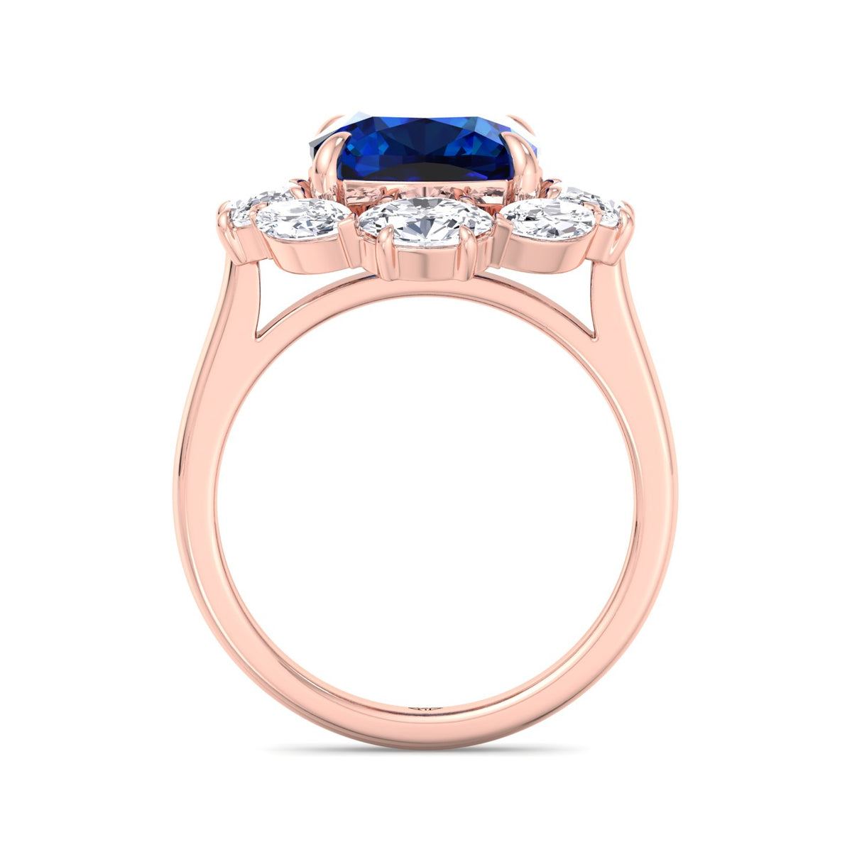 Valeria - Cushion Shape Blue Sapphire Engagement Ring With Oval and Marquise Diamond Side Stones - Gem Jewelers Co