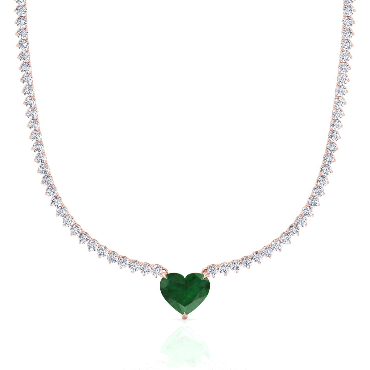  3-Prong Tennis Necklace with Green Emerald Heart Shape Pendant RG