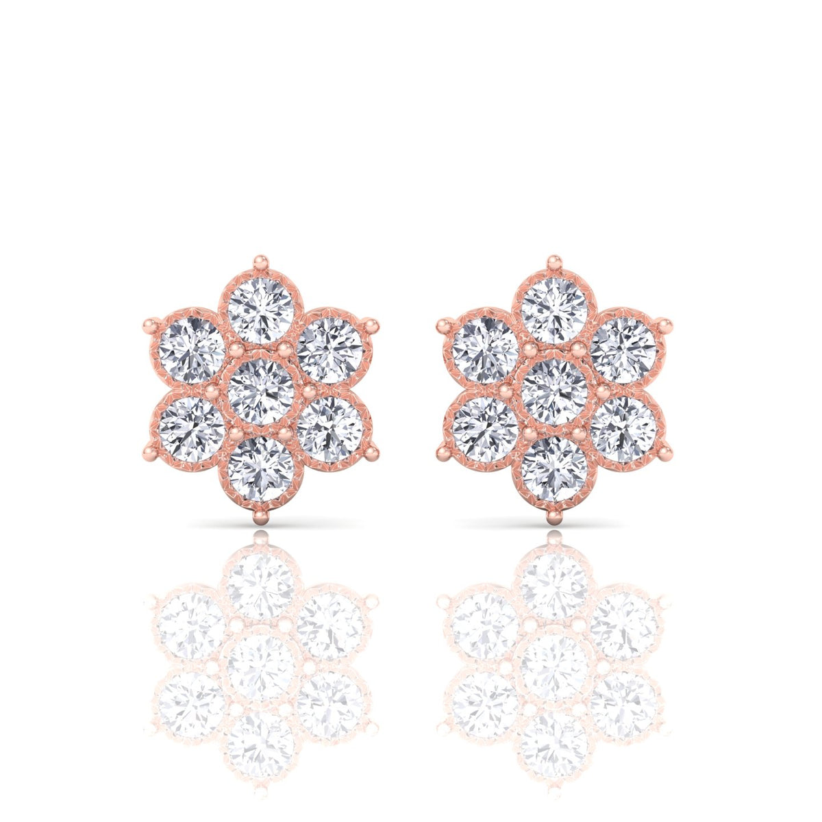 Vintage Style Natural Diamond Flower Earrings Rose Gold 14K 