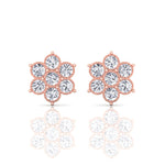 Vintage Style Natural Diamond Flower Earrings Rose Gold 14K 