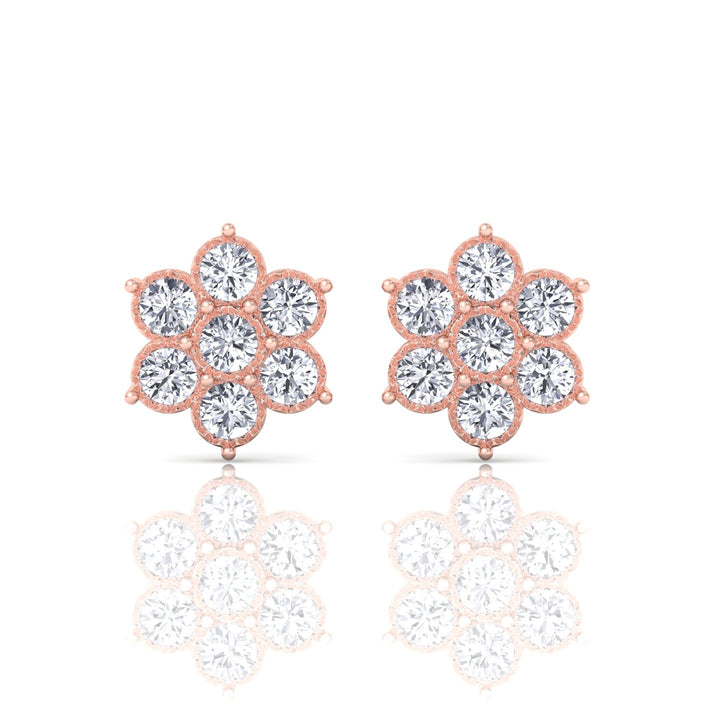 Vintage Style Natural Diamond Flower Earrings Rose Gold 14K 