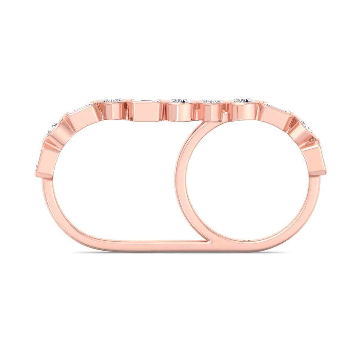 Fancy Bezel Multi Shape Natural Diamond Two Finger Ring Rose