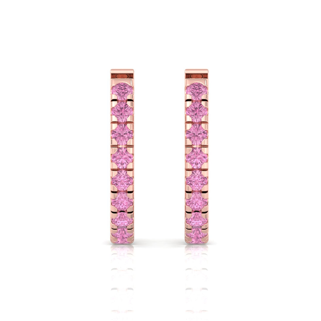 Natural Pink Sapphire Round Shape Huggie Hoop Earrings Rose Gold