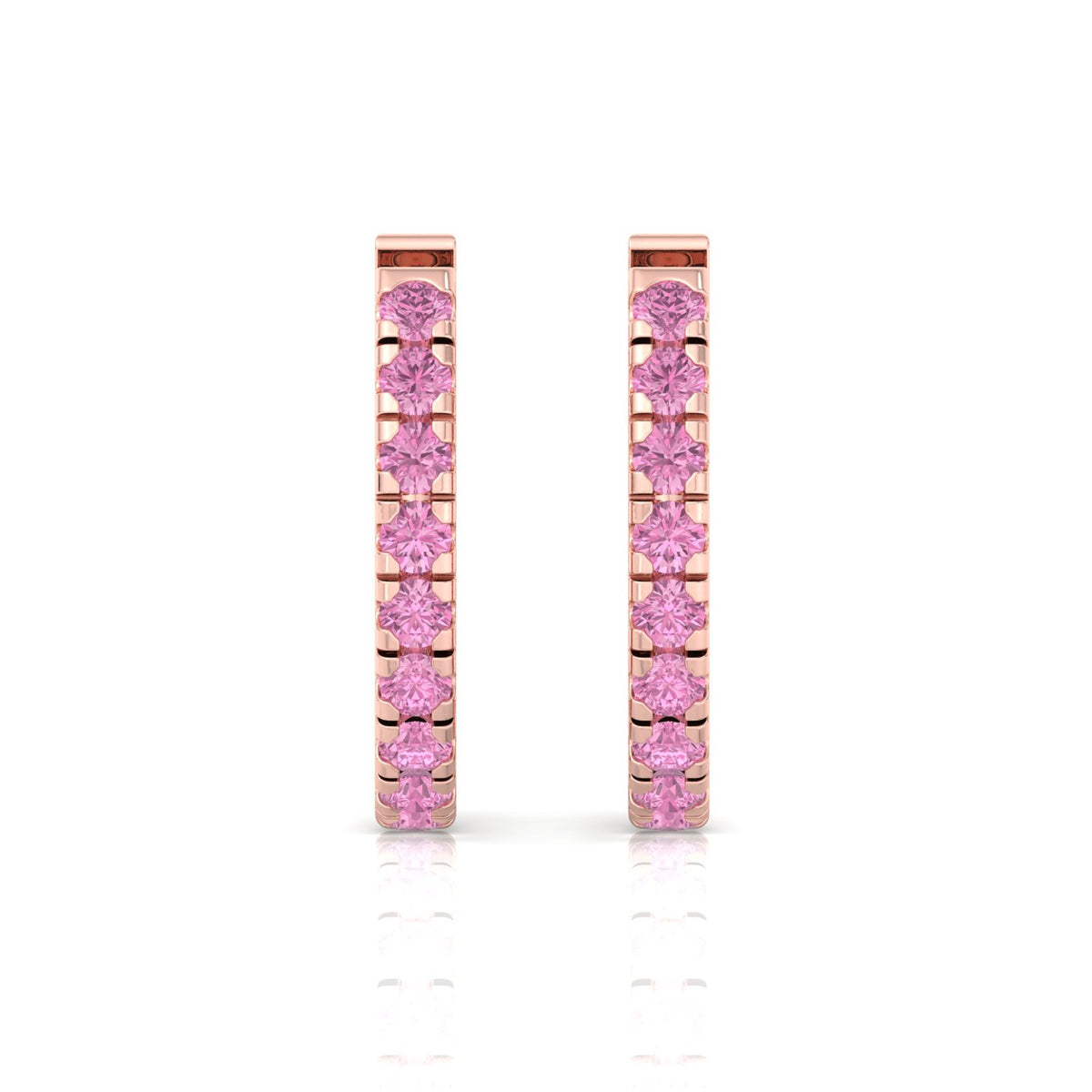 Natural Pink Sapphire Round Shape Huggie Hoop Earrings Rose Gold