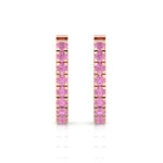 Natural Pink Sapphire Round Shape Huggie Hoop Earrings Rose Gold