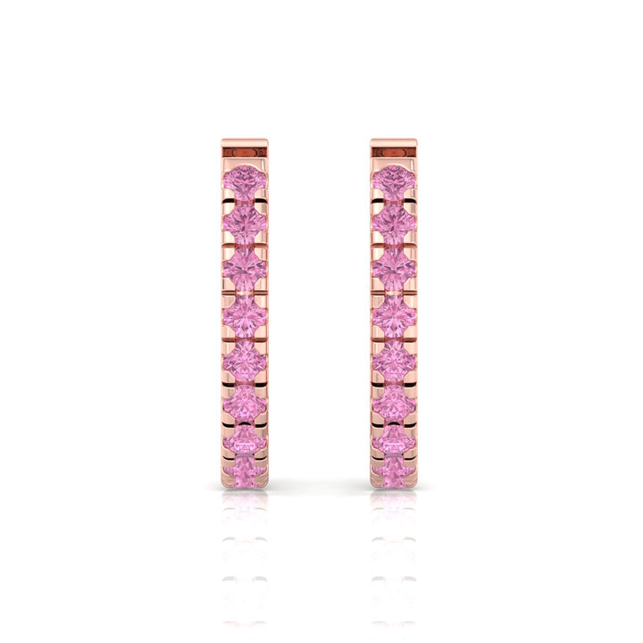 Natural Pink Sapphire Round Shape Huggie Hoop Earrings Rose Gold