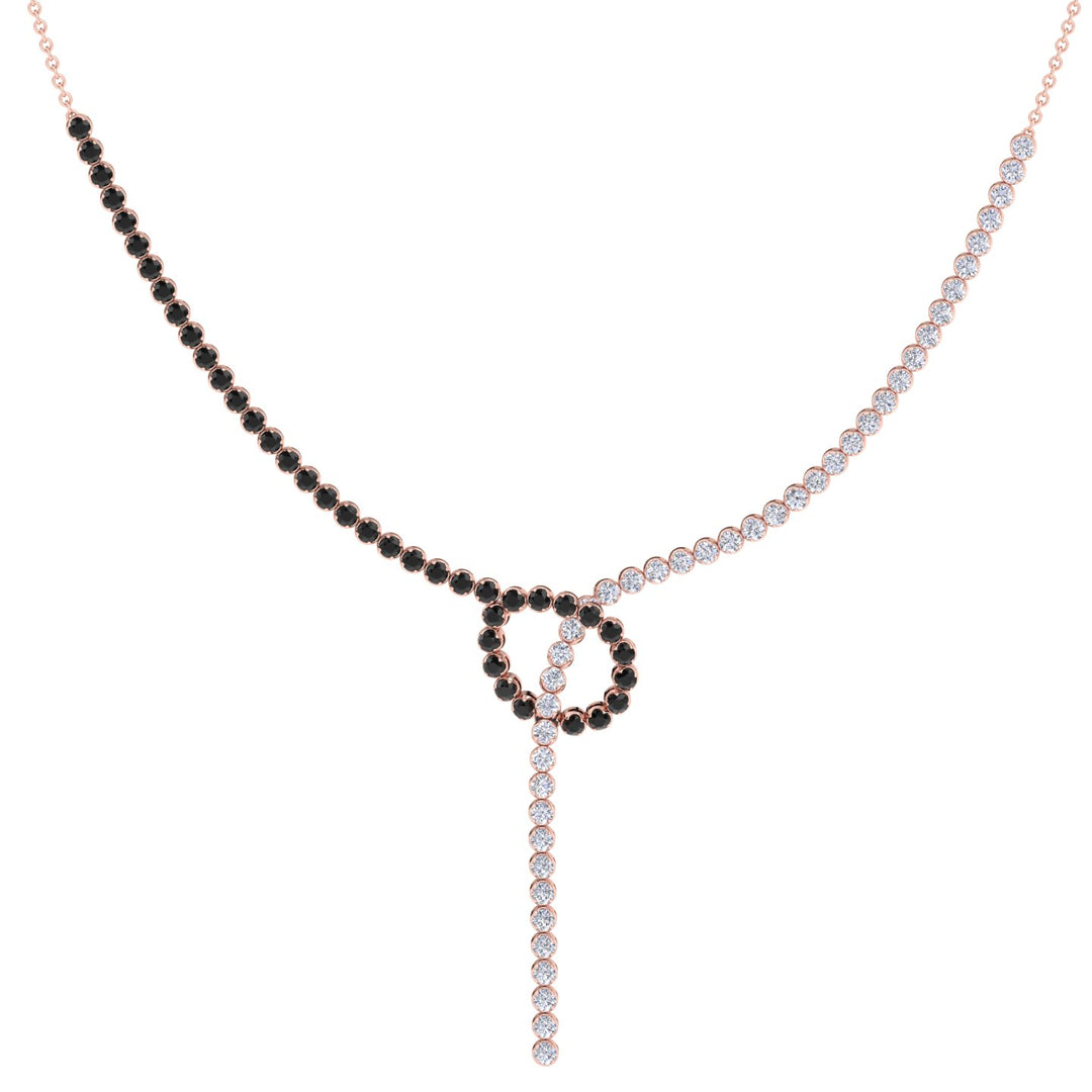 Black and White Natural Diamond Lariat Necklace Rose Gold 18K