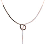 Black and White Natural Diamond Lariat Necklace Rose Gold 18K