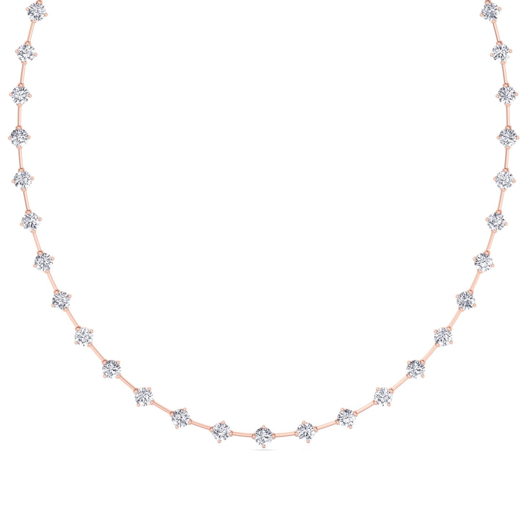4-Prong Round Natural Diamond Bar Necklace Rose Gold 18K