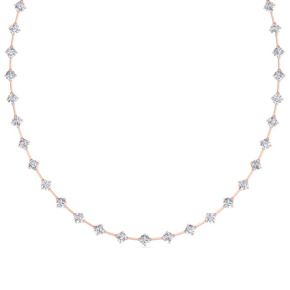 4-Prong Round Natural Diamond Bar Necklace Rose Gold 18K