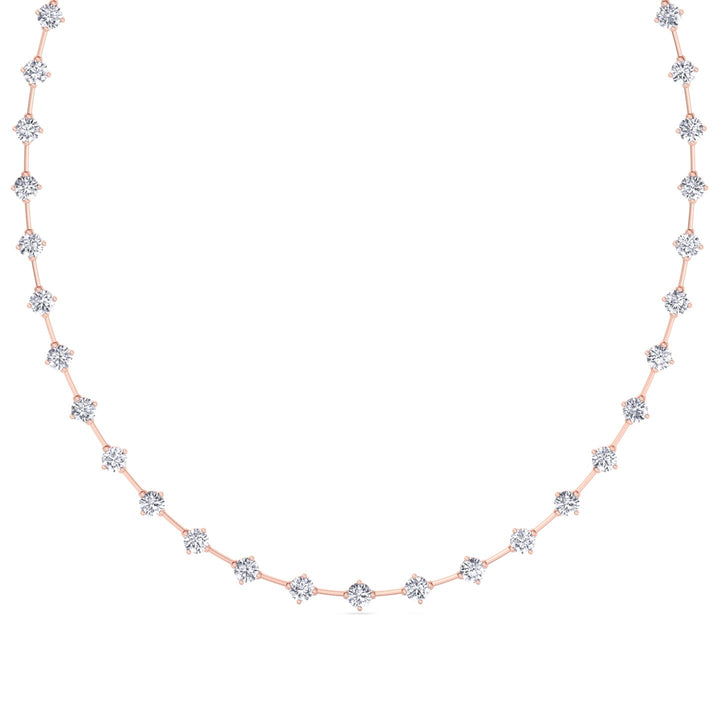 4-Prong Round Natural Diamond Bar Necklace Rose Gold 18K