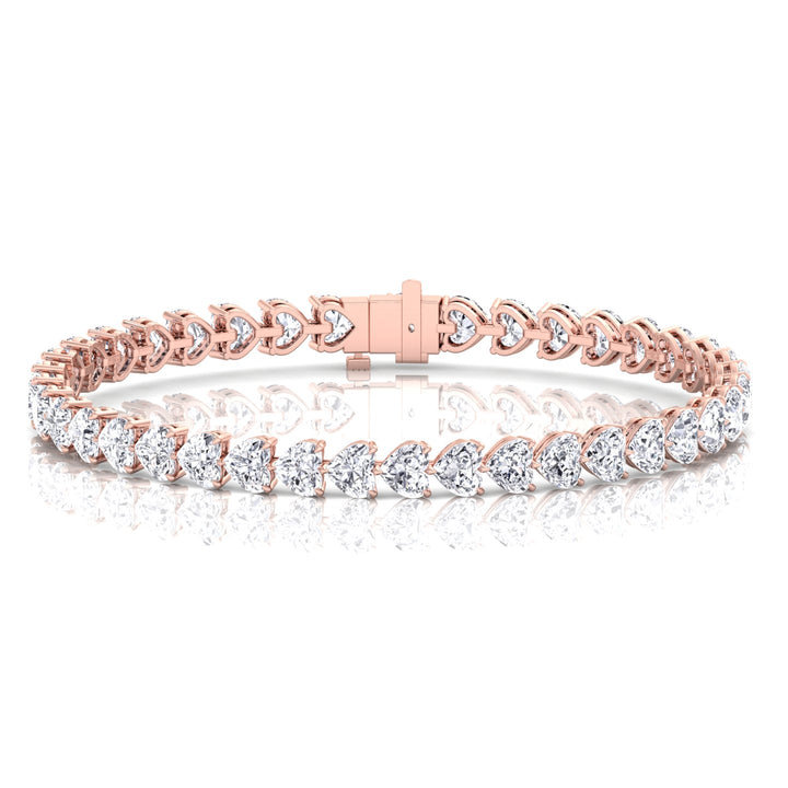 East to West Heart Shape Natural Diamond Tennis Bracelet Rose Gold 