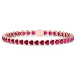East to West Heart Shape Bezel Set Natural Red Ruby Tennis Bracelet Rose Gold 18K