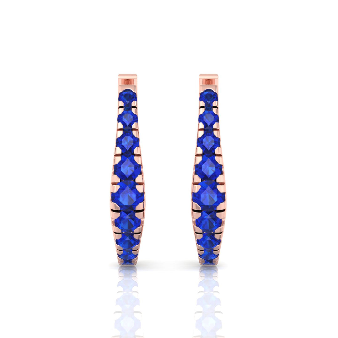 Natural Blue Sapphire Graduated Round Shape Huggie Hoop Earrings  RG 4