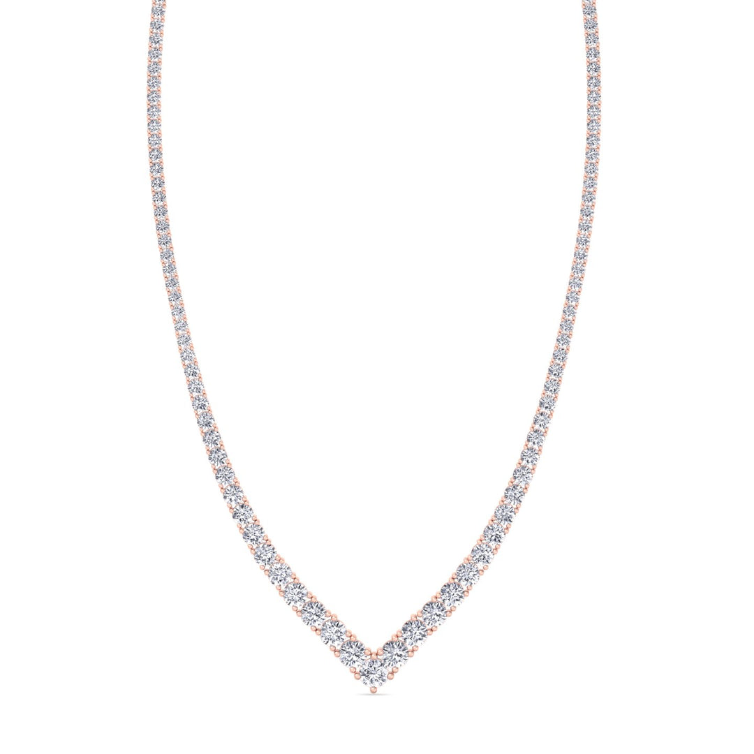 Natural Diamond V Style Chevron Tennis Necklace 18K Solid Gold