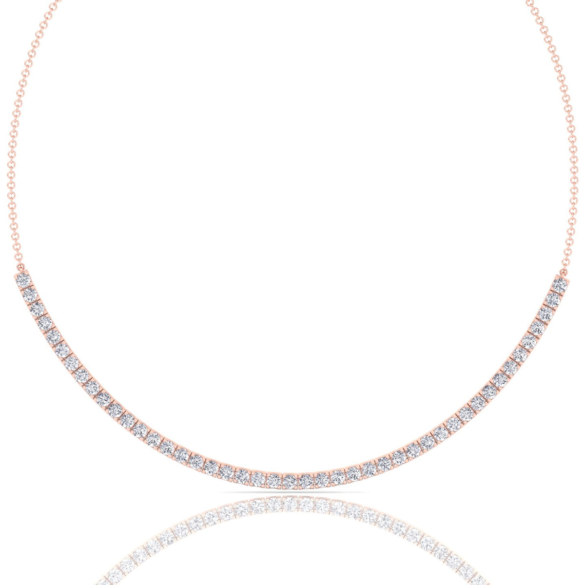 Halfway 4-Prong Natural Diamond Tennis Necklace Rose Gold 18K