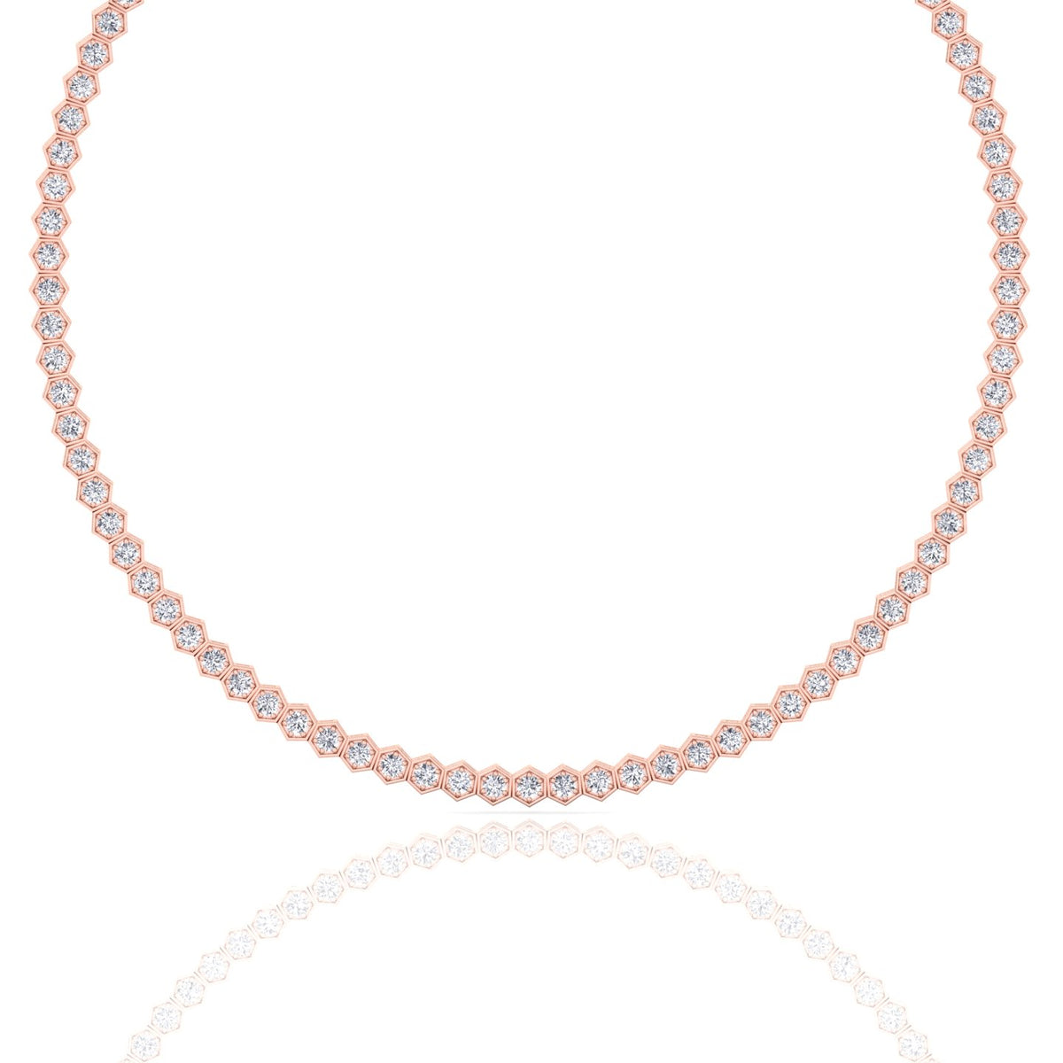 Hexagonal Bezel Set Natural Diamond Tennis Necklace Rose Gold, 10.5ct