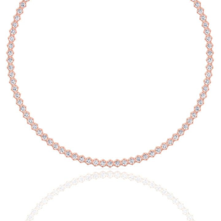 Hexagonal Bezel Set Natural Diamond Tennis Necklace Rose Gold, 10.5ct