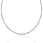Oval Shape East to West Natural Diamond Tennis Necklace Rose Gold 18K