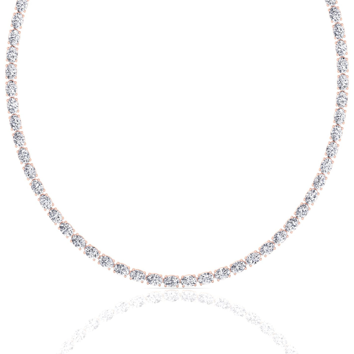 Oval Shape East to West Natural Diamond Tennis Necklace Rose Gold 18K
