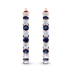 Alternating Natural Blue Sapphire and Diamond Inside Out Hoop Earrings Rose Gold 14K
