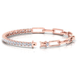 Halfway Adjustable Natural Diamond Tennis Bracelet With Paperclip Chain Rose Gold 18K