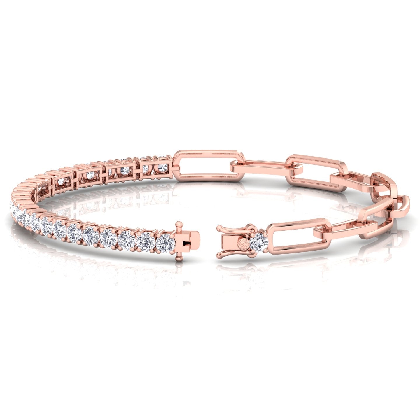 Halfway Adjustable Natural Diamond Tennis Bracelet With Paperclip Chain Rose Gold 18K