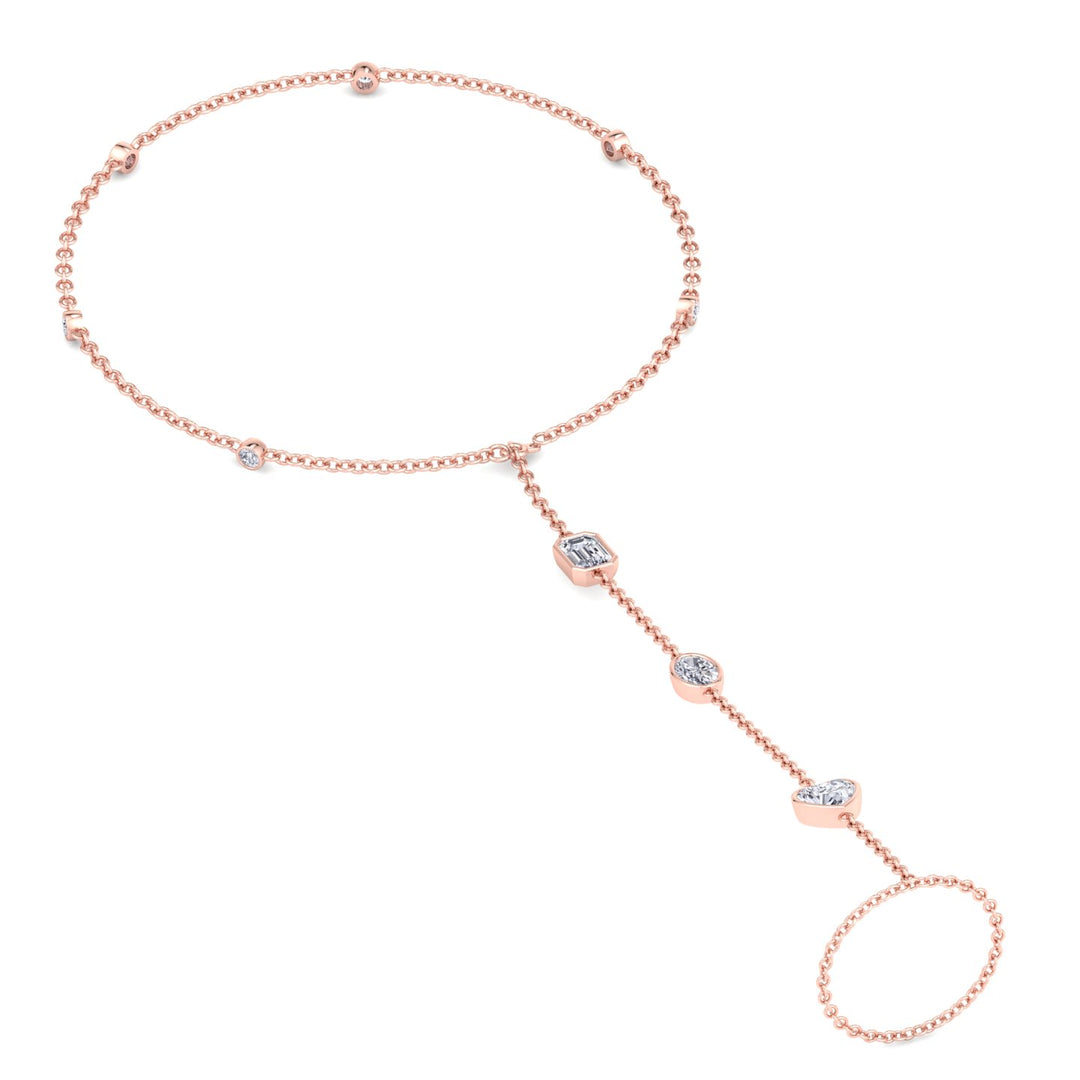 Bezel Set Natural Diamond Hand Ring Chain Rose Gold 1.25ct 