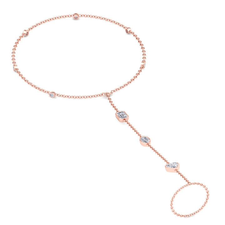Bezel Set Natural Diamond Hand Ring Chain Rose Gold 1.25ct 