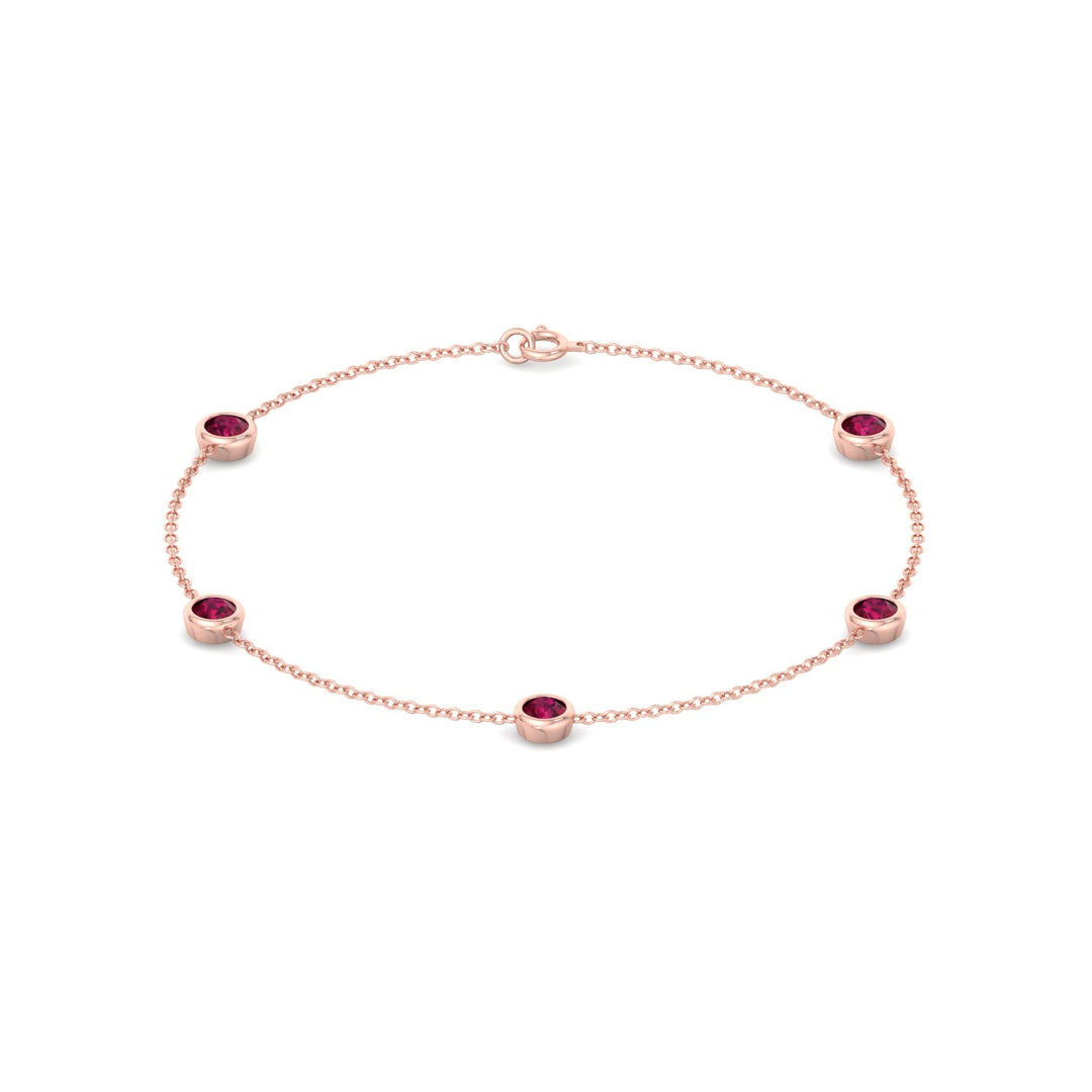 1.25CT Round Natural Red Rubies By The Yard Bracelet in Solid Gold