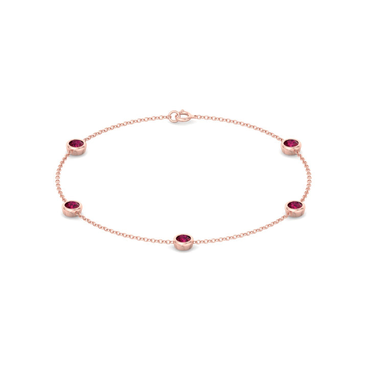 1.25CT Round Natural Red Rubies By The Yard Bracelet in Solid Gold