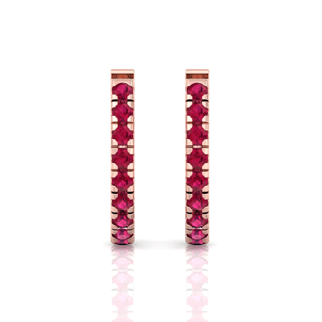 Natural Red Ruby Round Shape Huggie Hoop Earring Rose Gold  14K